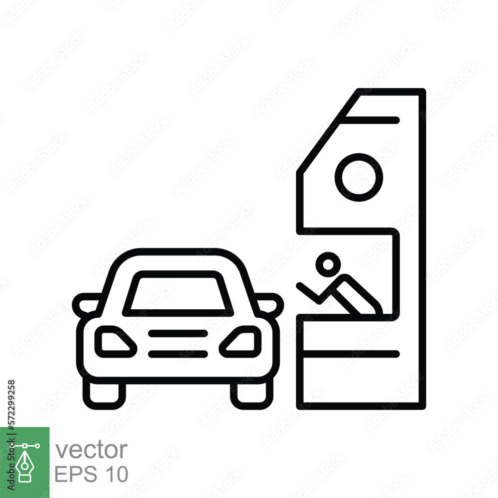 Drive through line icon. Simple outline style symbol for web, mobile, ui design. Thru, window, car, restaurant, shop concept. Vector illustration isolated on white background. EPS 10. Drive through line icon. Simple outline style symbol for web, mobile, ui design. Thru, window, car, restaurant, shop concept. Vector illustration isolated on white background. EPS 10.