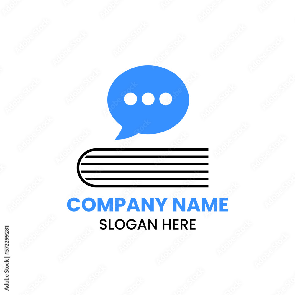 Naklejka premium Chat Book Logo Design Concept With Book and Chat Icon Template