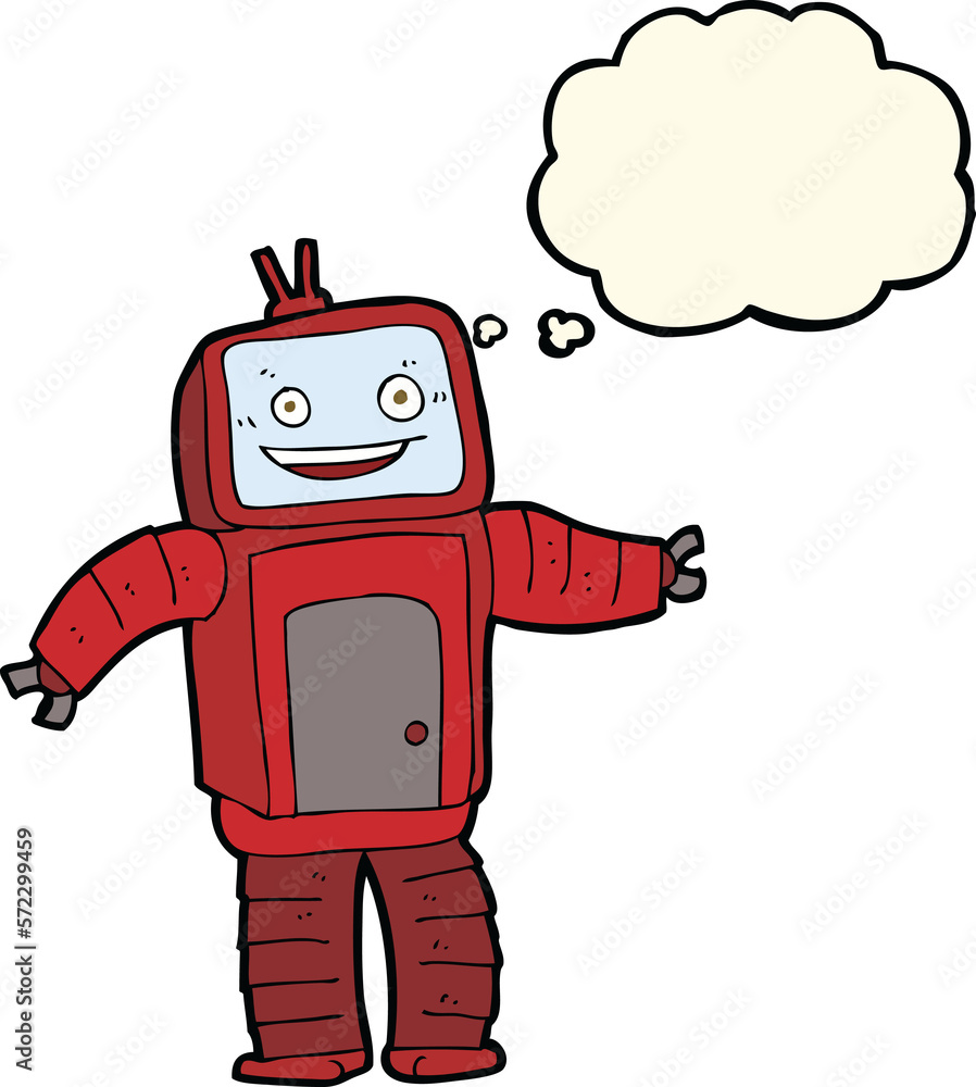 cartoon funny robot with thought bubble cartoon funny robot with thought bubble