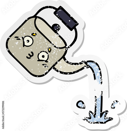 distressed sticker of a cute cartoon pouring kettle