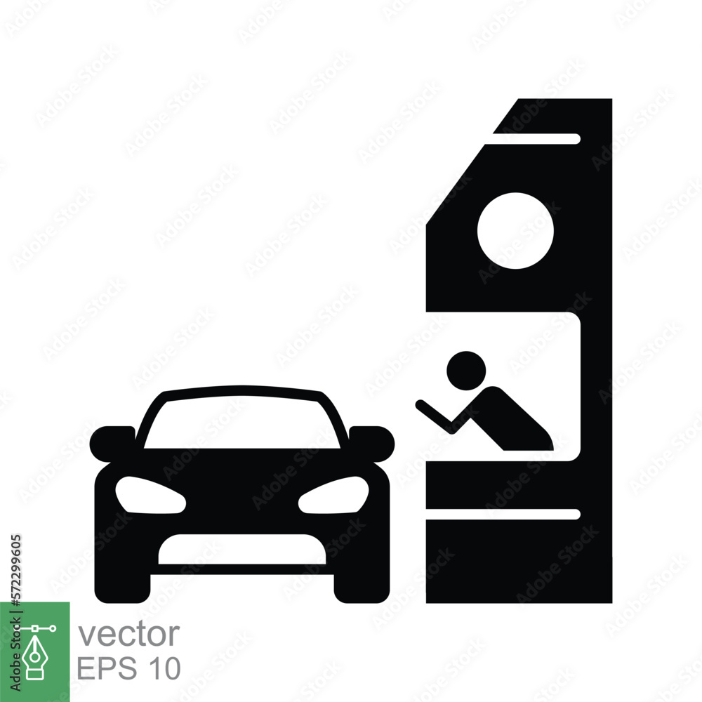 Drive through glyph icon. Simple solid style symbol can be used for web, mobile, ui design. Thru, window, car, restaurant, shop concept. Vector illustration isolated on white background. EPS 10. Drive through glyph icon. Simple solid style symbol can be used for web, mobile, ui design. Thru, window, car, restaurant, shop concept. Vector illustration isolated on white background. EPS 10.
