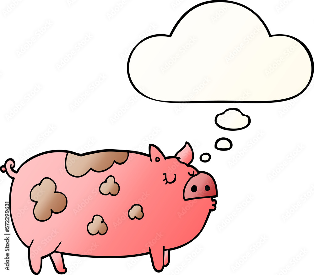 cartoon pig and thought bubble in smooth gradient style cartoon pig and thought bubble in smooth gradient style