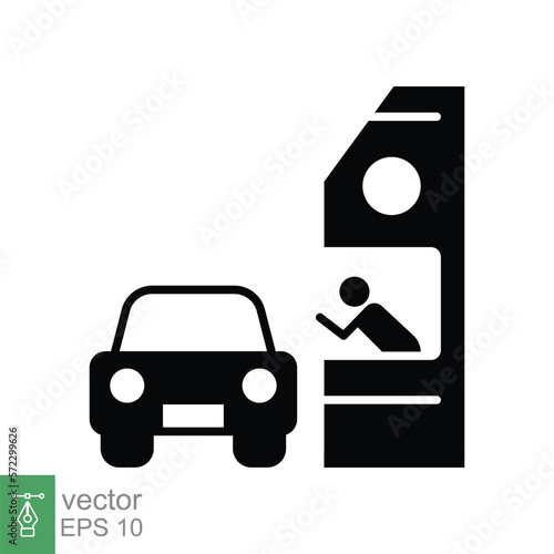 Drive through glyph icon. Simple solid style symbol can be used for web, mobile, ui design. Thru, window, car, restaurant, shop concept. Vector illustration isolated on white background. EPS 10.