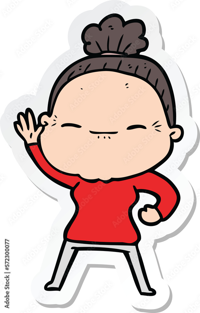 sticker of a cartoon peaceful old woman sticker of a cartoon peaceful old woman