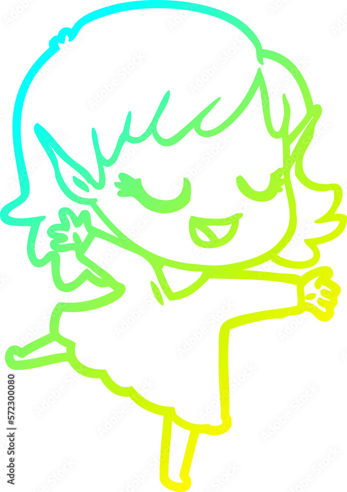 cold gradient line drawing happy cartoon elf girl cold gradient line drawing happy cartoon elf girl