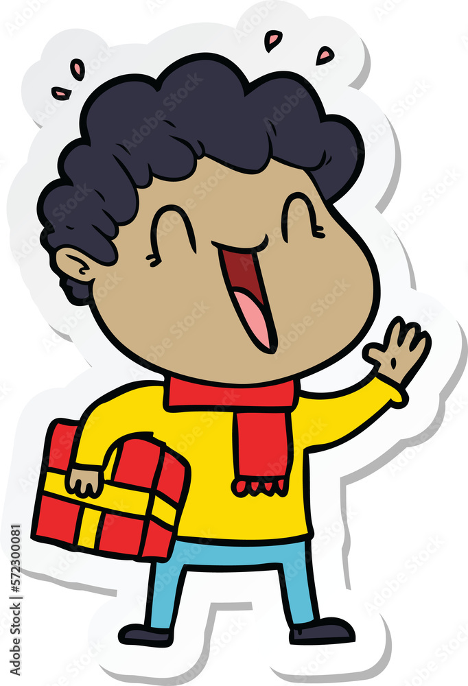sticker of a cartoon happy man