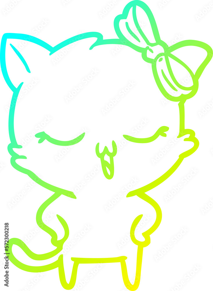 cold gradient line drawing cartoon cat with bow on head and hands on hips cold gradient line drawing cartoon cat with bow on head and hands on hips