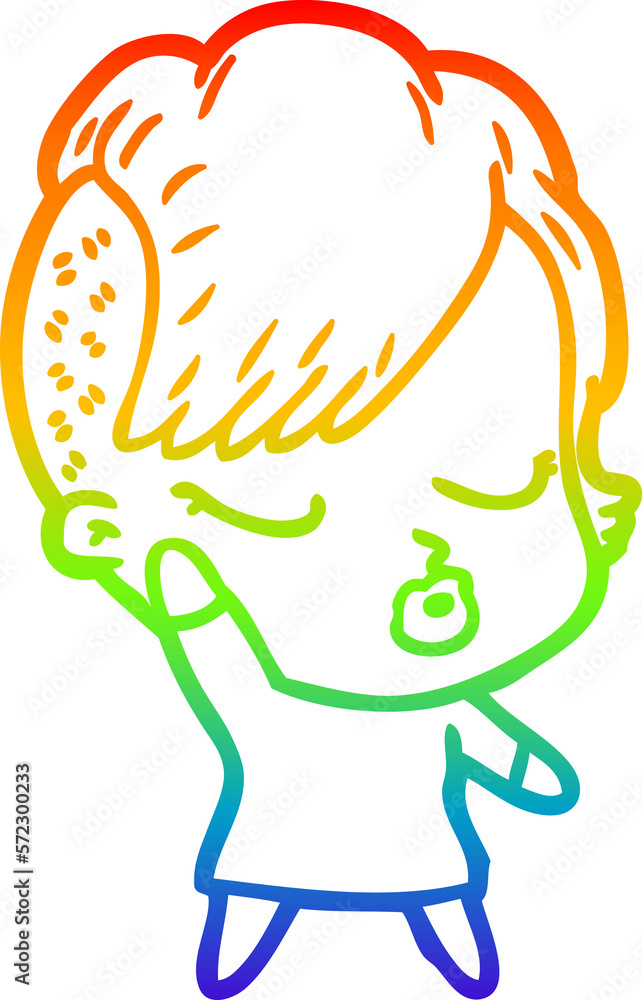 rainbow gradient line drawing cartoon pretty hipster girl rainbow gradient line drawing cartoon pretty hipster girl