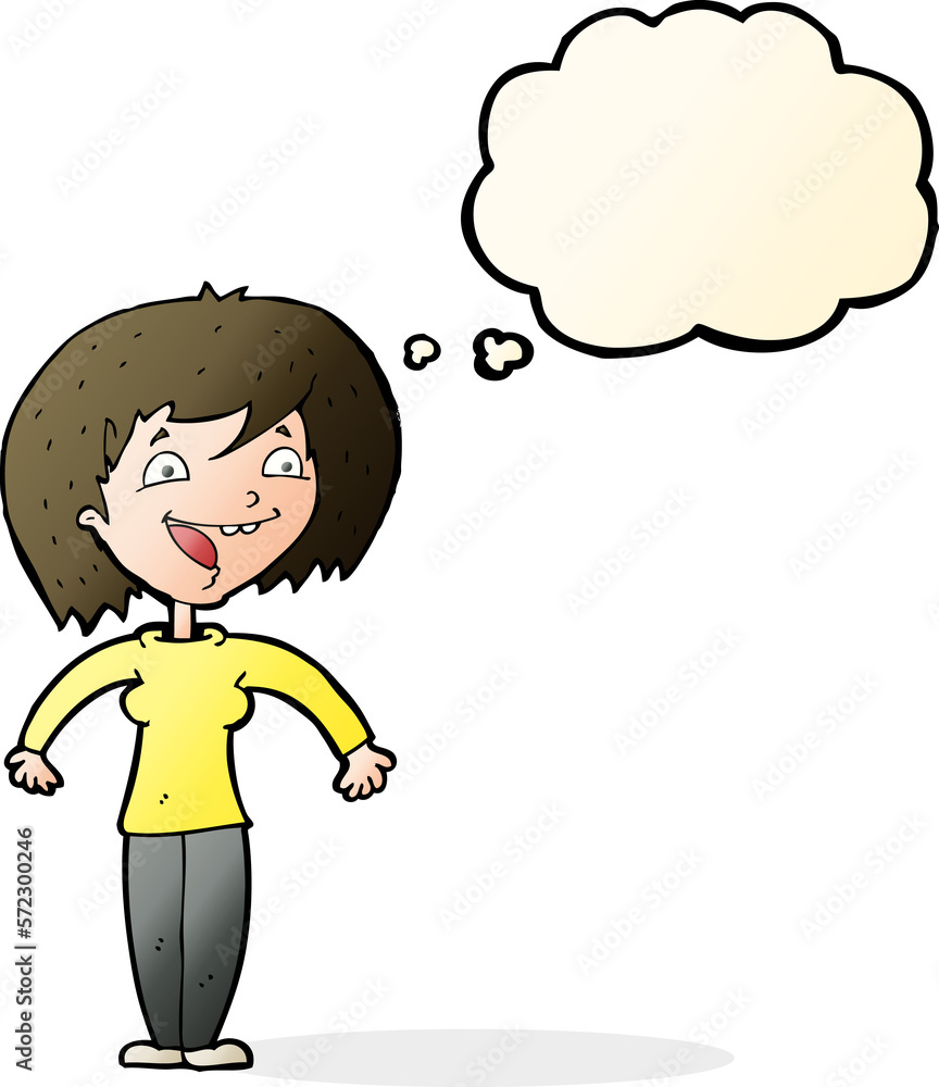 cartoon excited woman with thought bubble cartoon excited woman with thought bubble
