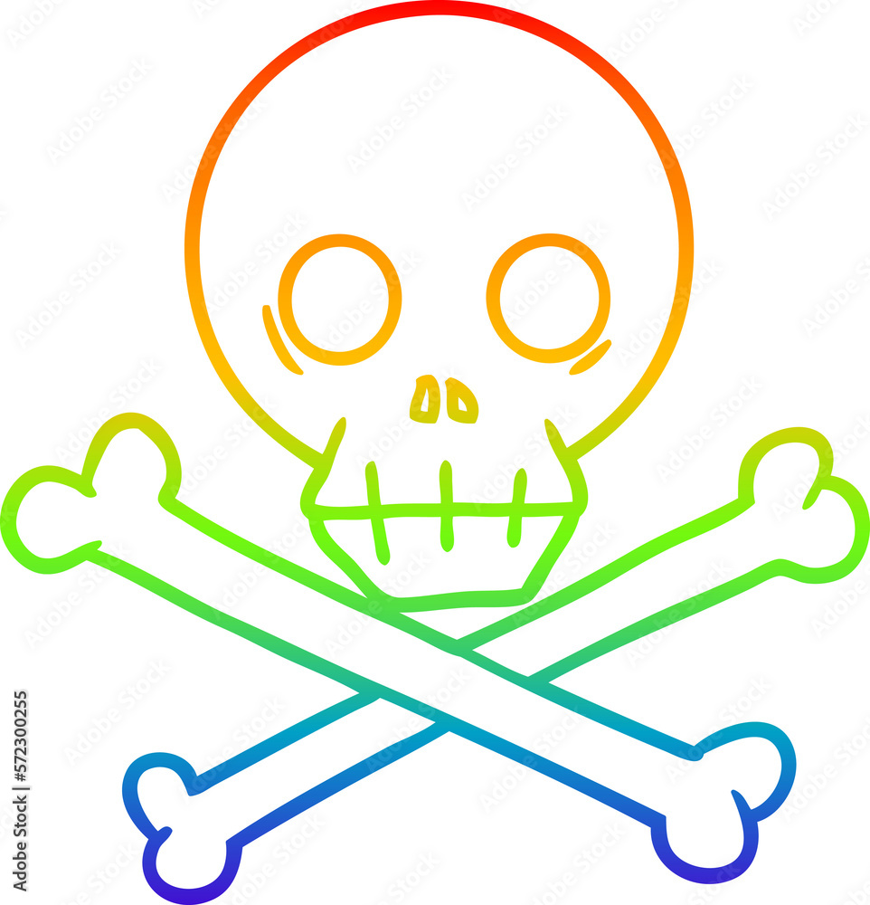 rainbow gradient line drawing cartoon skull and crossbones rainbow gradient line drawing cartoon skull and crossbones