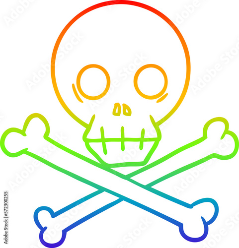 rainbow gradient line drawing cartoon skull and crossbones