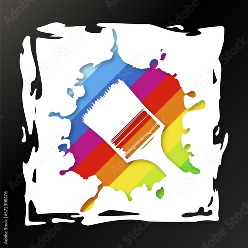 Paint brush and colored paint abstract design. Unique badge for the painter and painting work