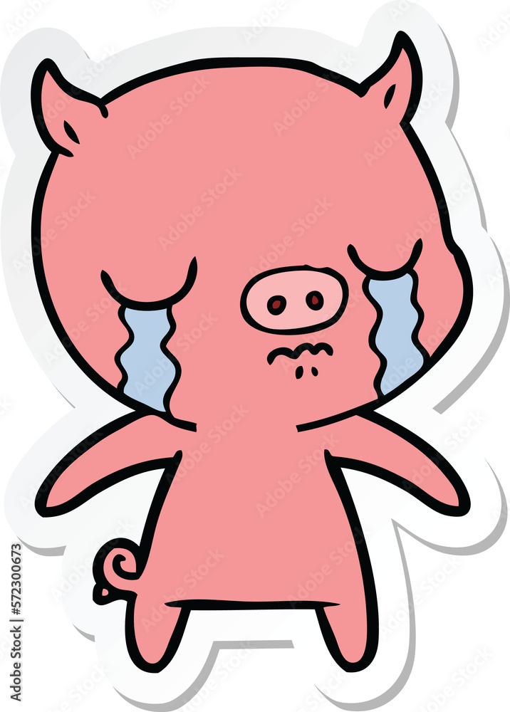 sticker of a cartoon pig crying sticker of a cartoon pig crying