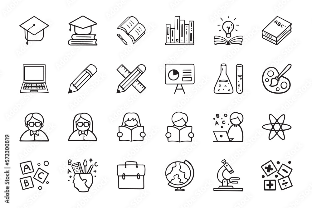 doodle learning education school icon set