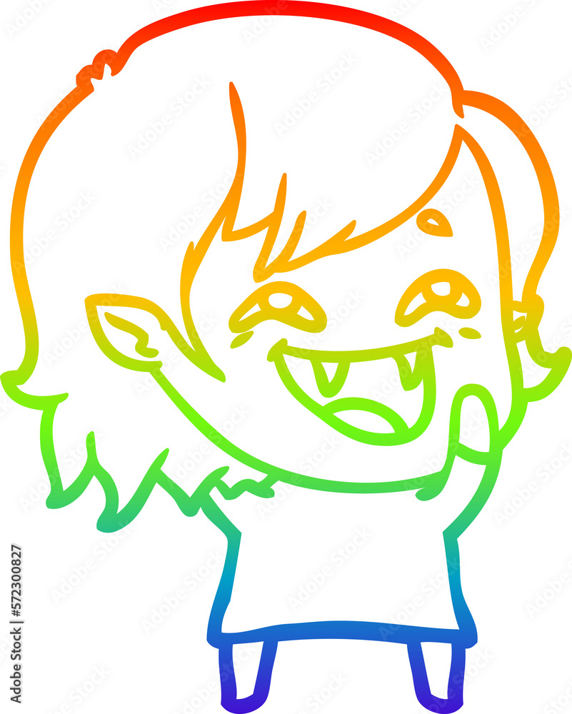 rainbow gradient line drawing cartoon laughing vampire girl rainbow gradient line drawing cartoon laughing vampire girl