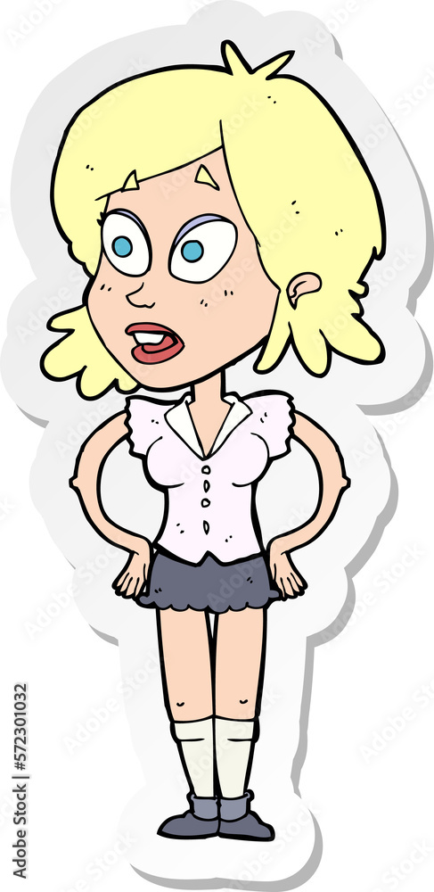sticker of a cartoon woman with hands on hips sticker of a cartoon woman with hands on hips