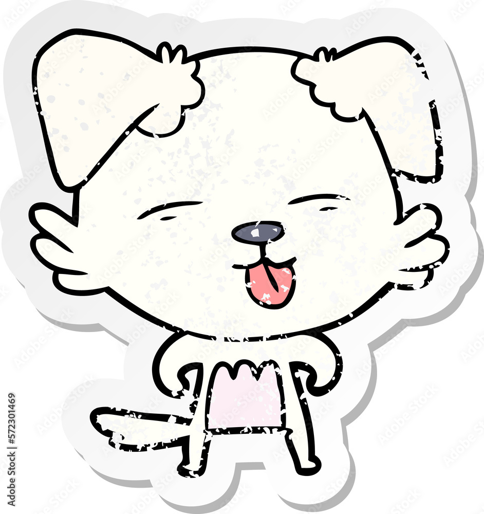 Fototapeta premium distressed sticker of a cartoon dog sticking out tongue