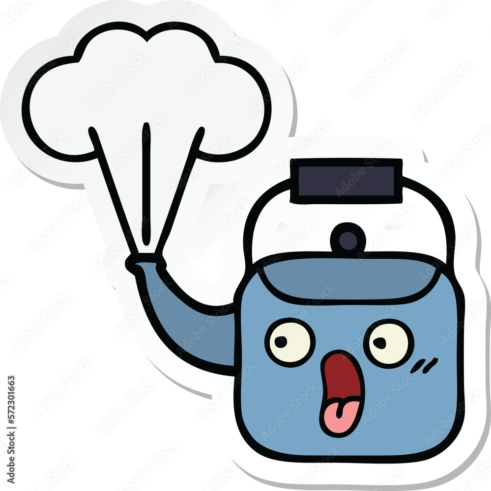 sticker of a cute cartoon steaming kettle