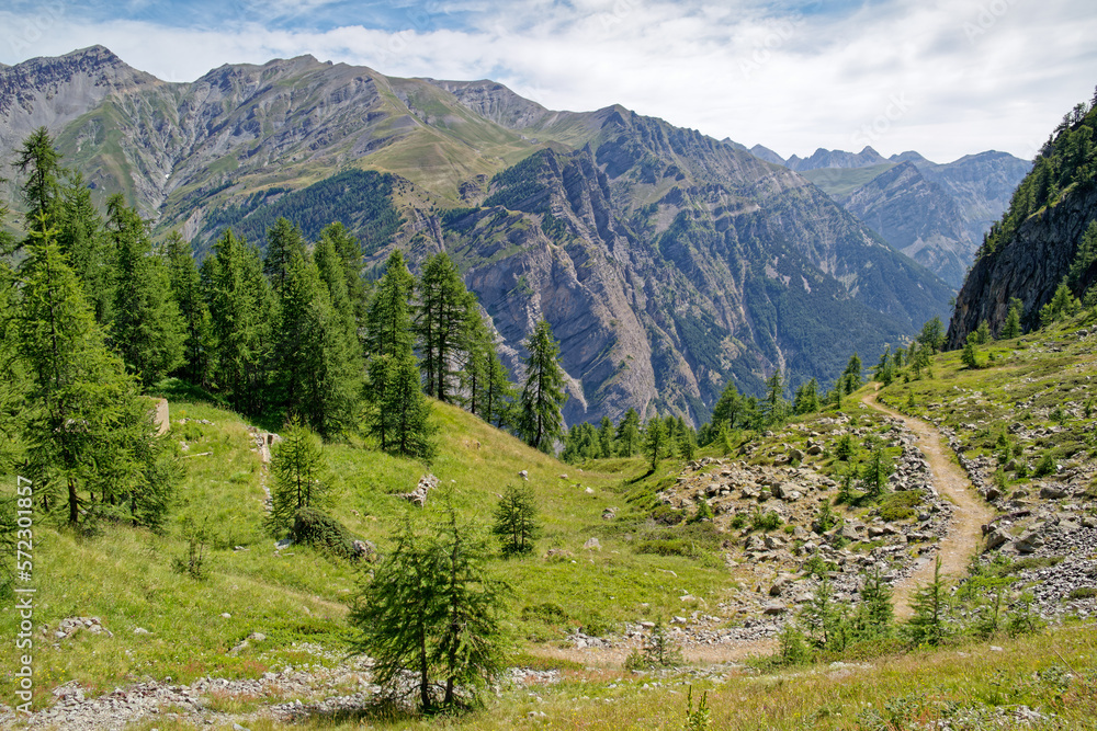 Trekking in the mountainous landscape around the Stura Valley, Valle Stura, Cottian Alps, Maritime Alps, Western Alps, Italy, Europe Trekking in the mountainous landscape around the Stura Valley, Valle Stura, Cottian Alps, Maritime Alps, Western Alps, Italy, Europe