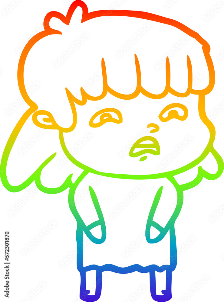 rainbow gradient line drawing cartoon worried woman rainbow gradient line drawing cartoon worried woman