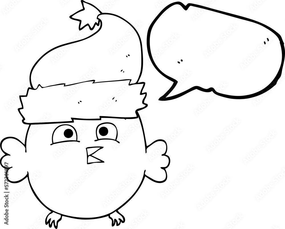 speech bubble cartoon owl wearing christmas hat