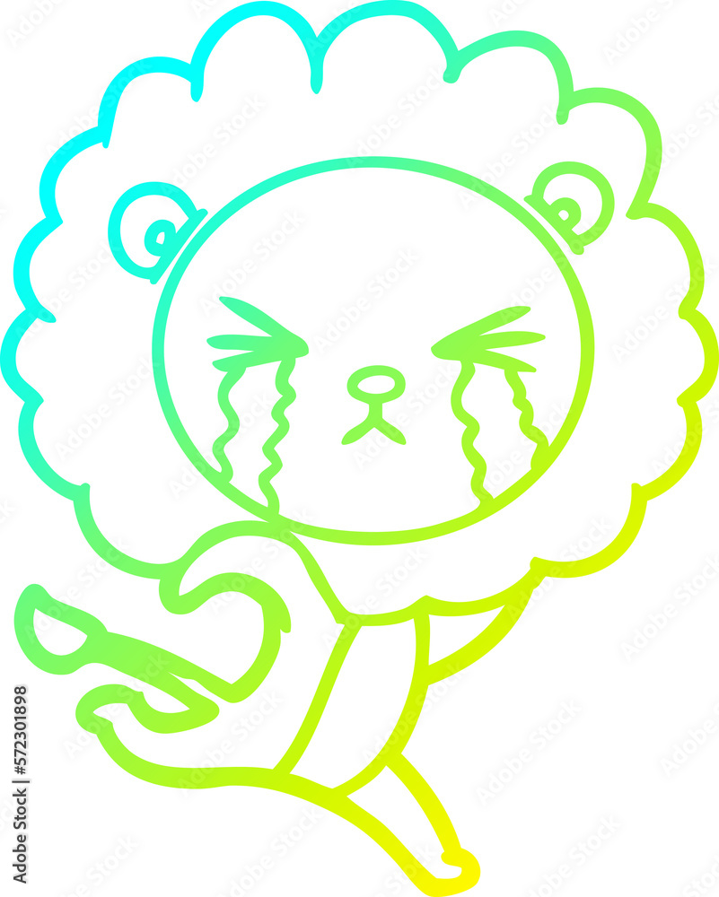 cold gradient line drawing cartoon crying lion running away cold gradient line drawing cartoon crying lion running away