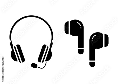 Set of vector icons of headphones. Vector headphones, airpods on isolated background.