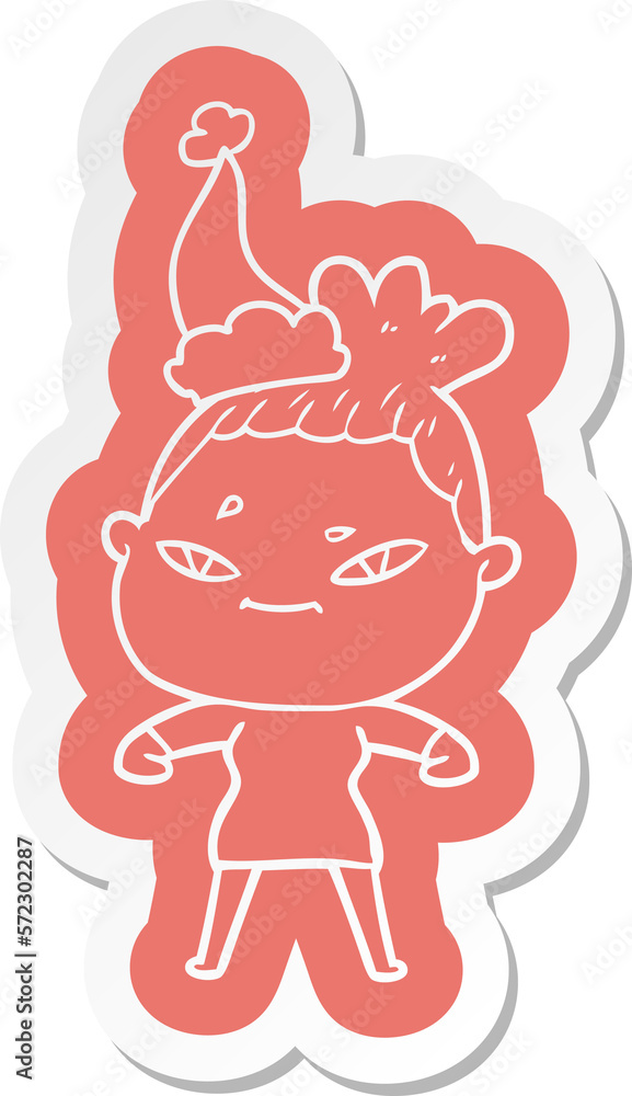 cartoon sticker of a woman wearing santa hat cartoon sticker of a woman wearing santa hat