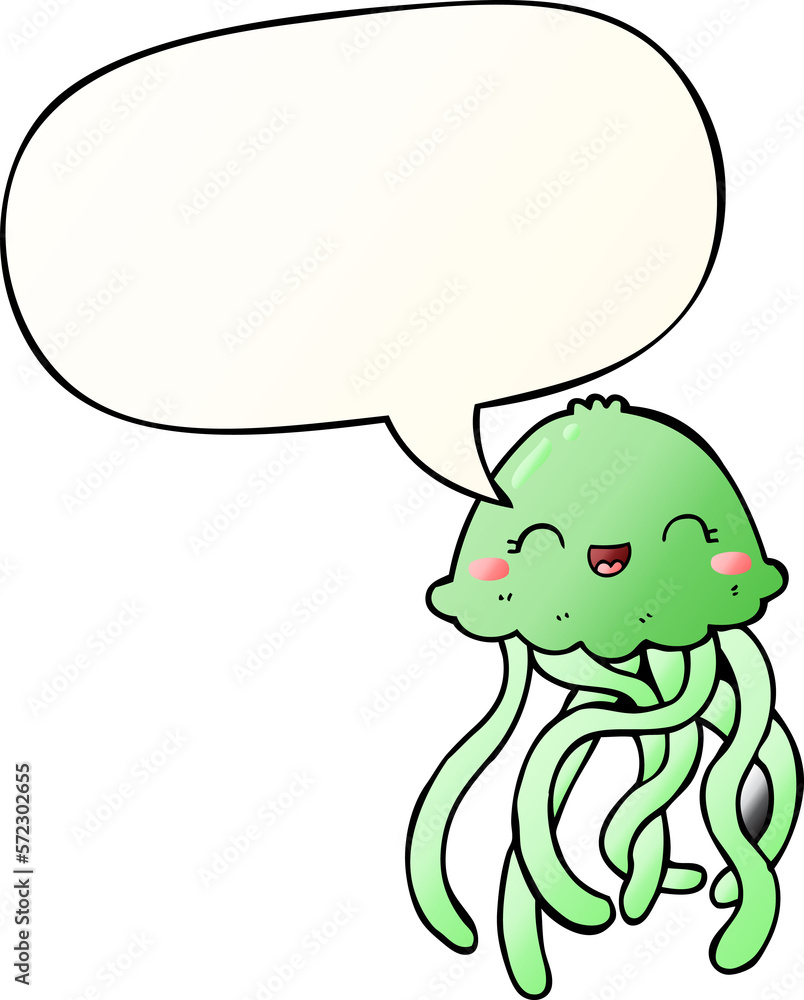cute cartoon jellyfish and speech bubble in smooth gradient style cute cartoon jellyfish and speech bubble in smooth gradient style