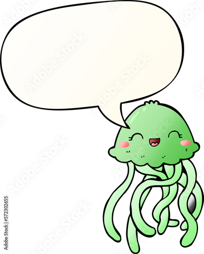 cute cartoon jellyfish and speech bubble in smooth gradient style