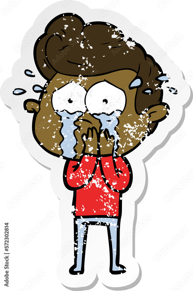 Fototapeta premium distressed sticker of a concerned crying man