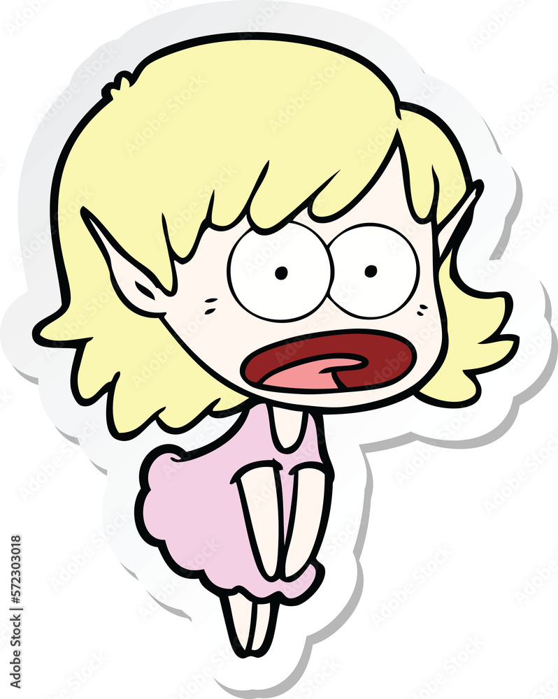 sticker of a cartoon shocked elf girl sticker of a cartoon shocked elf girl
