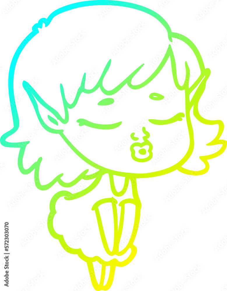 cold gradient line drawing pretty cartoon elf girl cold gradient line drawing pretty cartoon elf girl