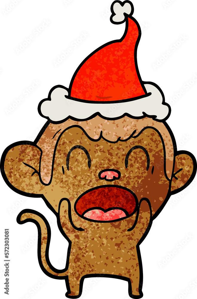 shouting textured cartoon of a monkey wearing santa hat shouting textured cartoon of a monkey wearing santa hat