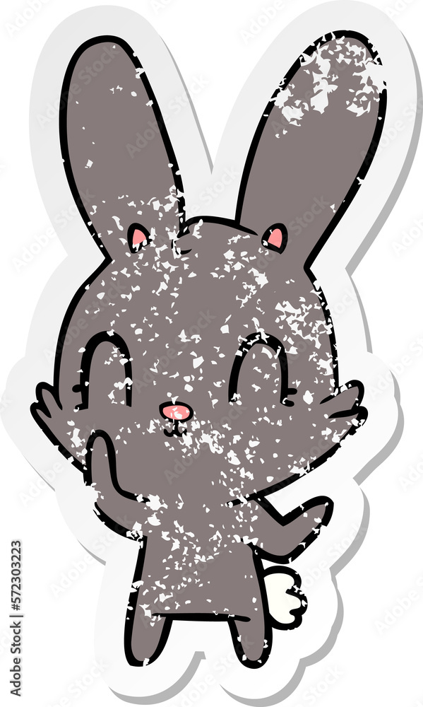 distressed sticker of a cute cartoon rabbit distressed sticker of a cute cartoon rabbit