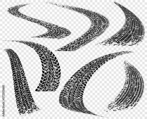 Set of vector trails, traces of the tyre in grunge style