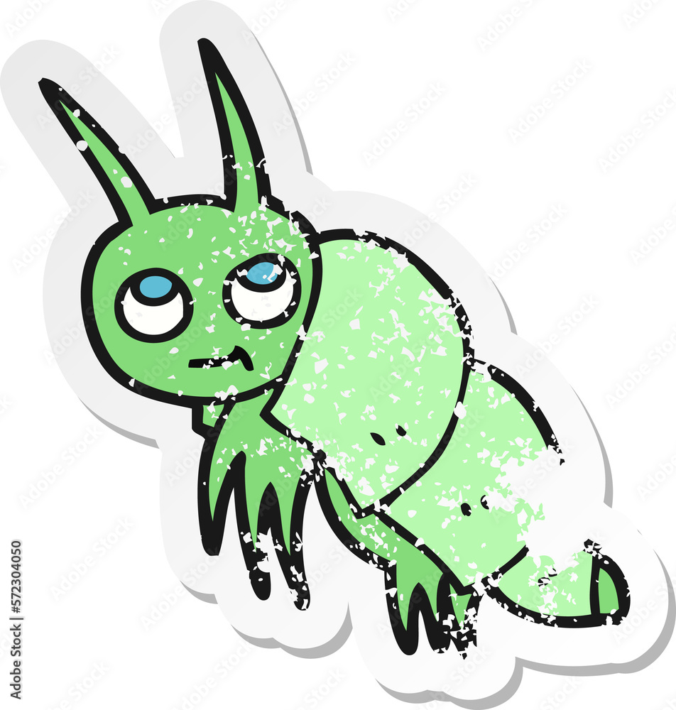 retro distressed sticker of a cartoon little bug retro distressed sticker of a cartoon little bug