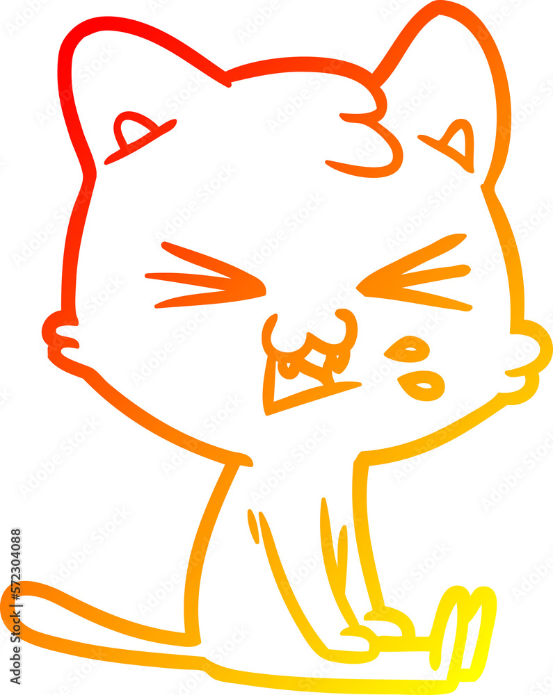 warm gradient line drawing cartoon cat hissing warm gradient line drawing cartoon cat hissing
