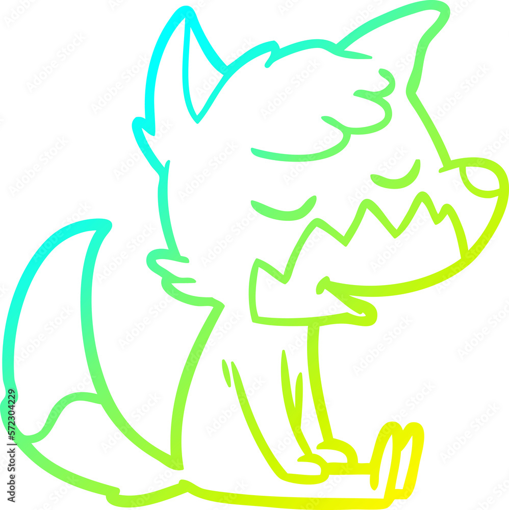 Fototapeta premium cold gradient line drawing friendly cartoon sitting fox