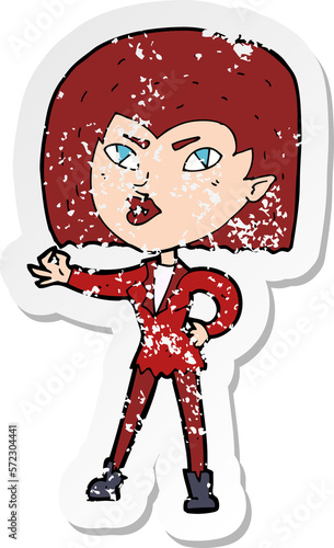 retro distressed sticker of a cartoon vampire girl