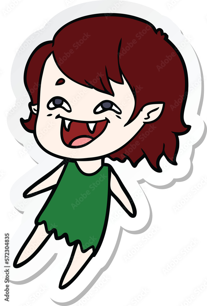 sticker of a cartoon laughing vampire girl sticker of a cartoon laughing vampire girl