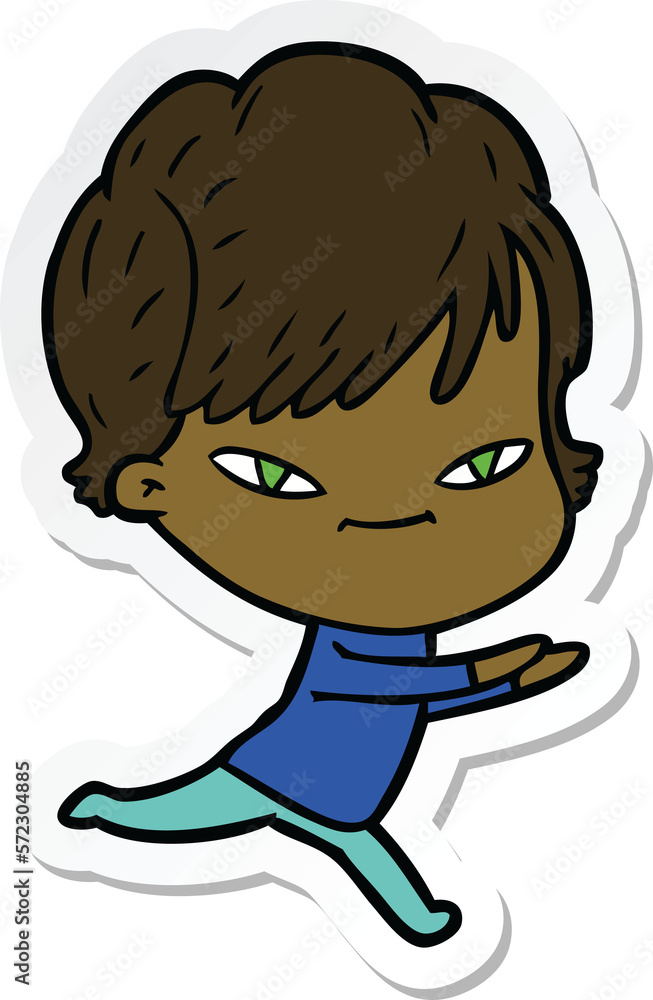 sticker of a cartoon happy woman sticker of a cartoon happy woman