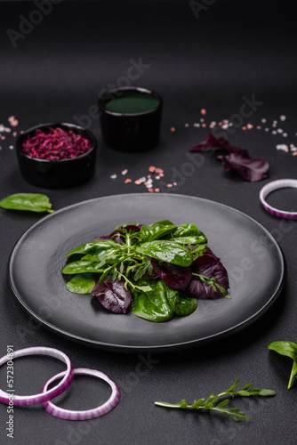 Delicious fresh salad consisting of spinach, chard, radicchio and red chart
