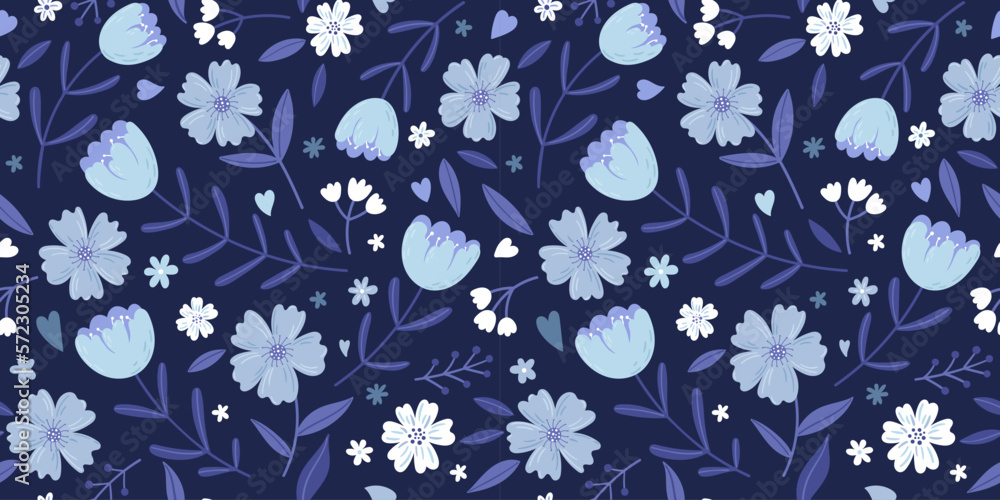 Vector floral seamless pattern in hand drawn style. Stylized flowers on ...