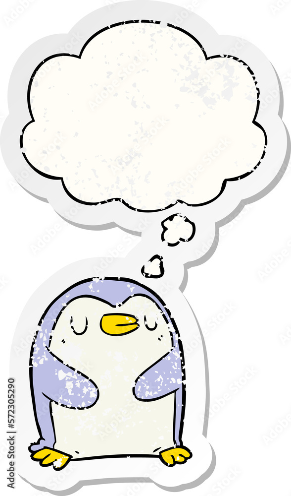 cartoon penguin and thought bubble as a distressed worn sticker cartoon penguin and thought bubble as a distressed worn sticker