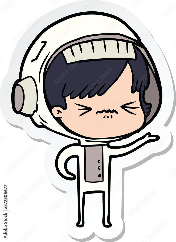 sticker of a angry cartoon space girl