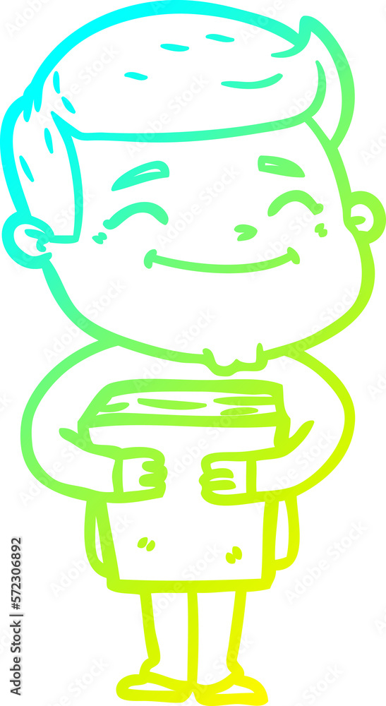 cold gradient line drawing happy cartoon man holding book cold gradient line drawing happy cartoon man holding book