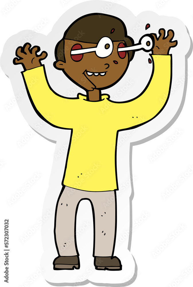 sticker of a cartoon man with eyes popping out of head sticker of a cartoon man with eyes popping out of head