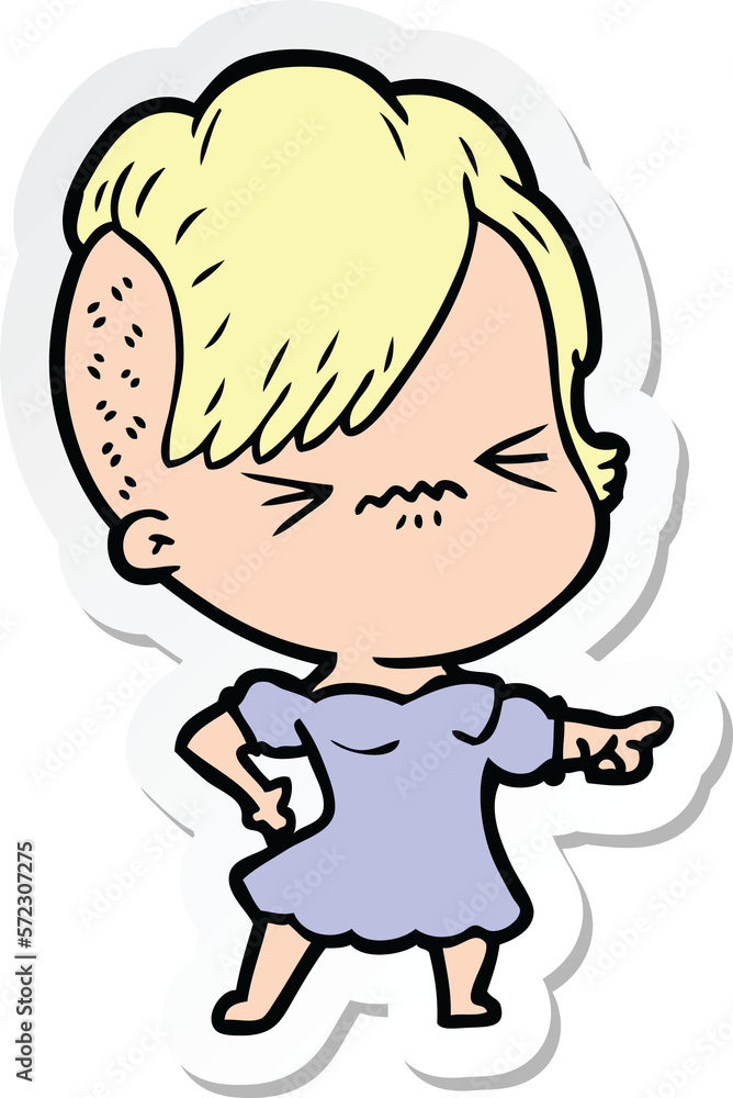 sticker of a cartoon annoyed hipster girl sticker of a cartoon annoyed hipster girl