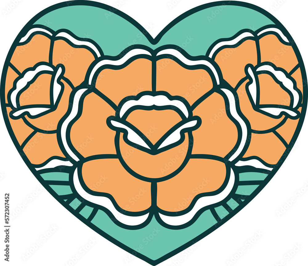 tattoo style icon of a heart and flowers tattoo style icon of a heart and flowers